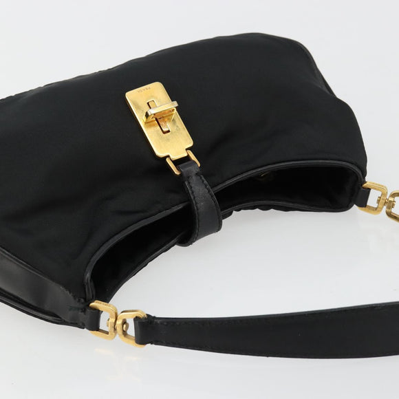 PRADA Accessoirezakje Nylon Zwart Goud Auth 171277
