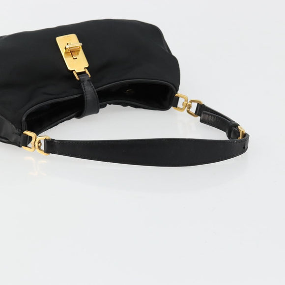 PRADA Accessoirezakje Nylon Zwart Goud Auth 171277