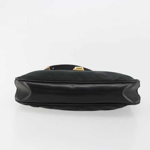PRADA Accessoirezakje Nylon Zwart Goud Auth 171277