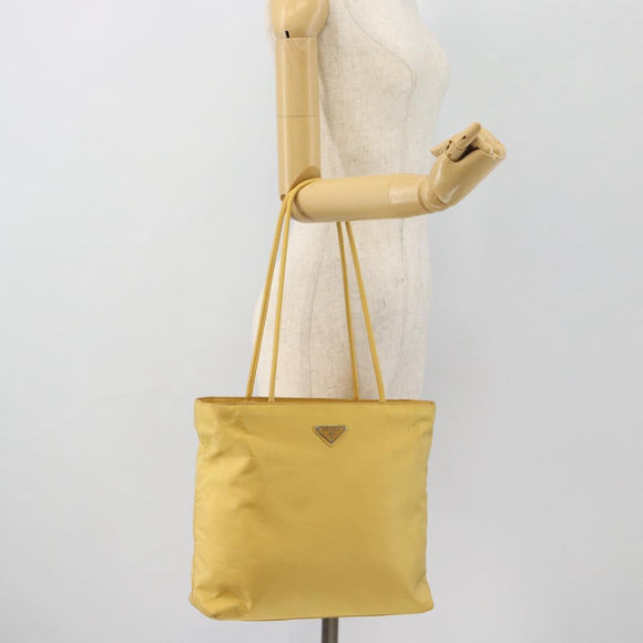 PRADA Tote Bag Nylon Yellow Silver Auth 171278