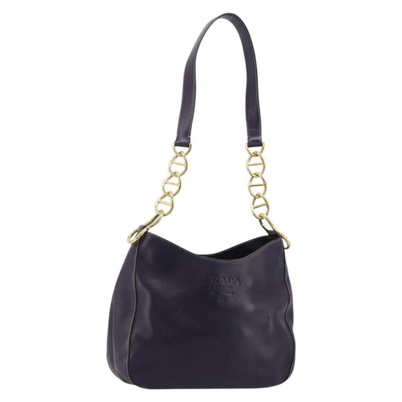 PRADA Schoudertas met Ketting Leer Paars Goud Auth 171280V