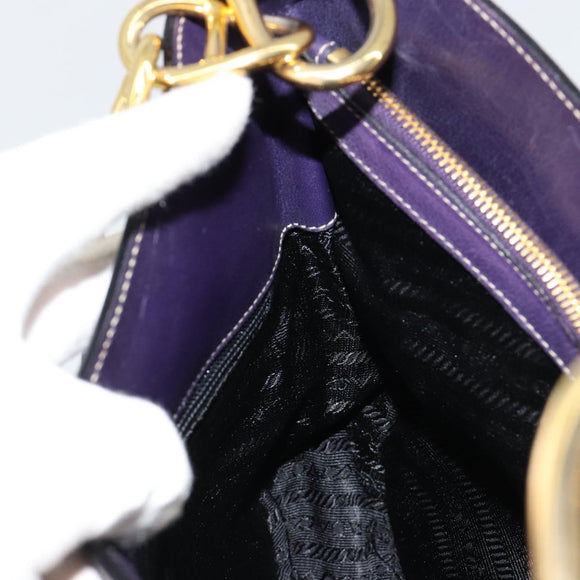 PRADA Schoudertas met Ketting Leer Paars Goud Auth 171280V