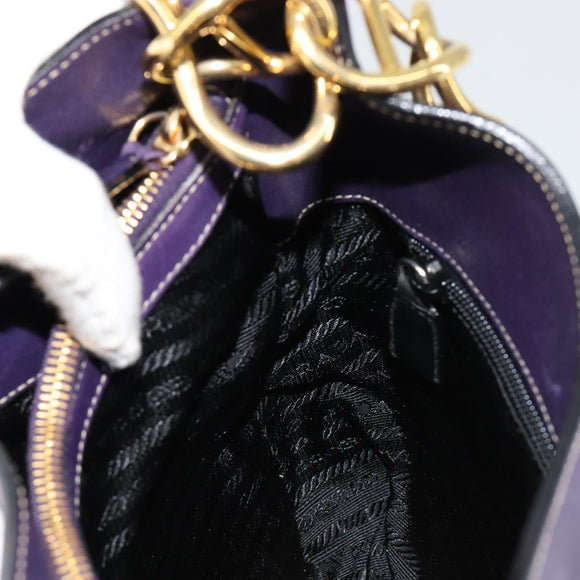 PRADA Schoudertas met Ketting Leer Paars Goud Auth 171280V