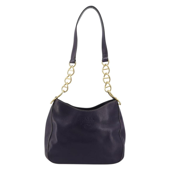 PRADA Schoudertas met Ketting Leer Paars Goud Auth 171280V