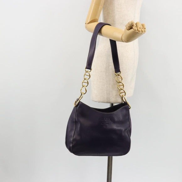 PRADA Schoudertas met Ketting Leer Paars Goud Auth 171280V