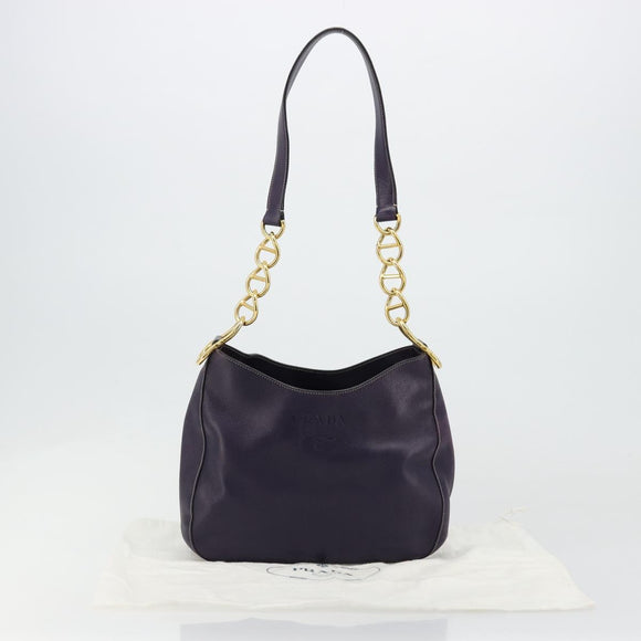 PRADA Schoudertas met Ketting Leer Paars Goud Auth 171280V