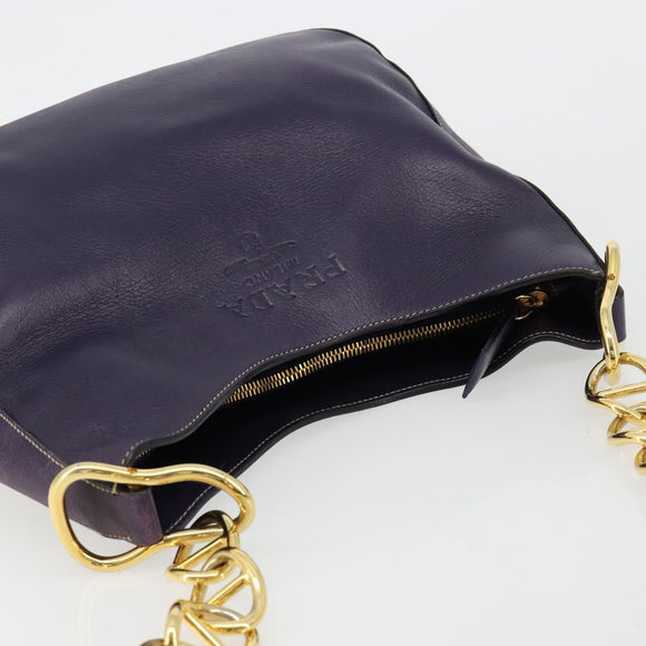 PRADA Schoudertas met Ketting Leer Paars Goud Auth 171280V