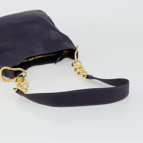 PRADA Schoudertas met Ketting Leer Paars Goud Auth 171280V