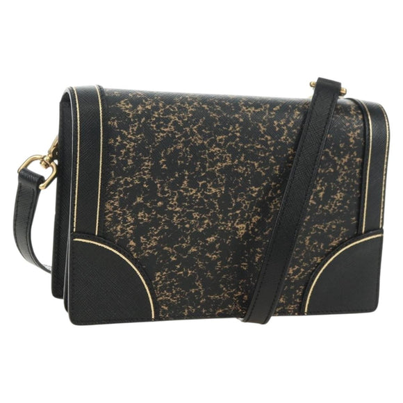 PRADA Shoulder Bag Safiano leather Black Gold Auth 171281V