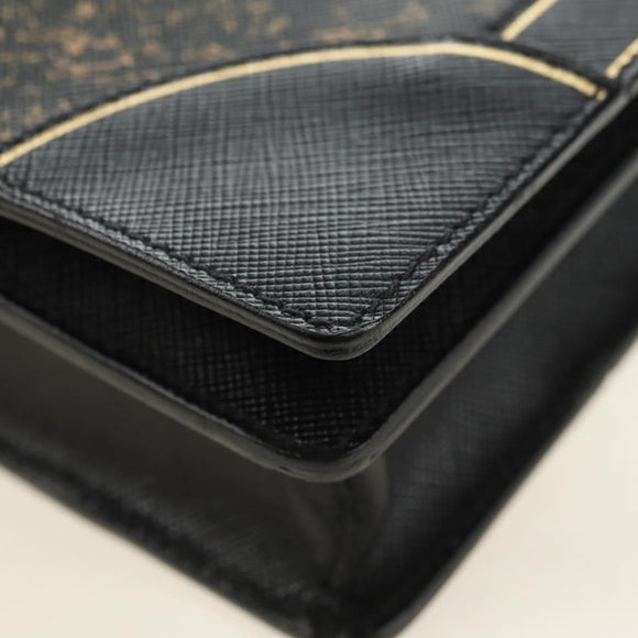 PRADA Shoulder Bag Safiano leather Black Gold Auth 171281V