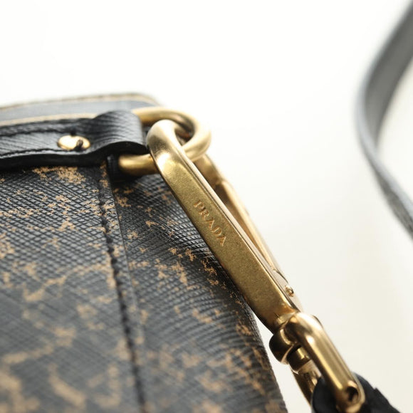 PRADA Shoulder Bag Safiano leather Black Gold Auth 171281V
