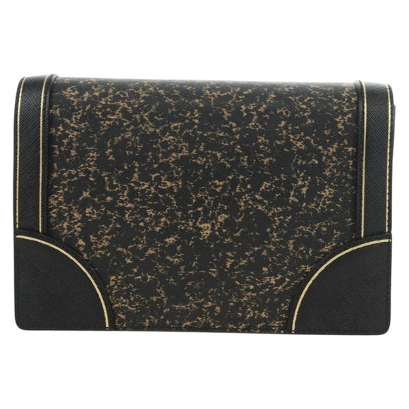 PRADA Shoulder Bag Safiano leather Black Gold Auth 171281V