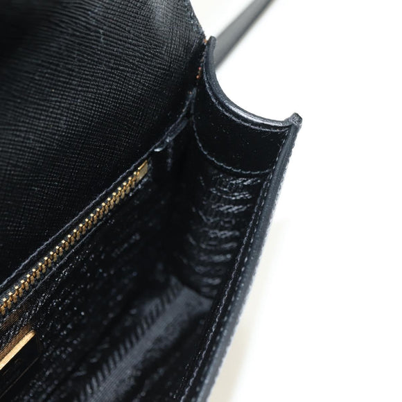 PRADA Shoulder Bag Safiano leather Black Gold Auth 171281V