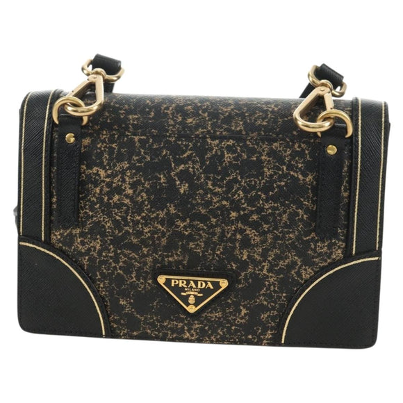 PRADA Shoulder Bag Safiano leather Black Gold Auth 171281V