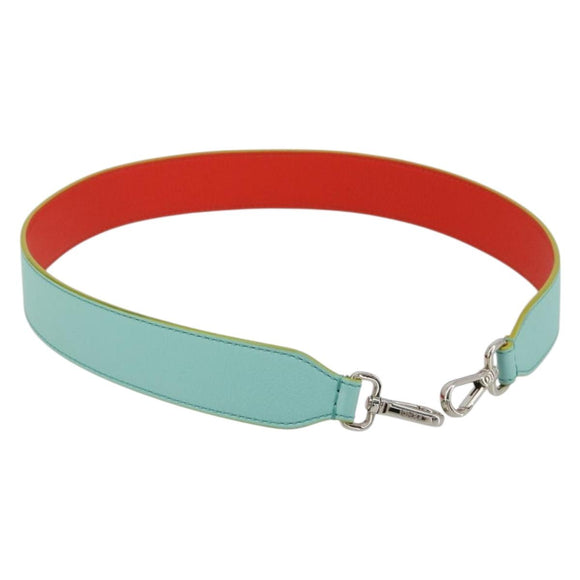 FENDI Leather Shoulder Strap 35.4"" Light Blue Silver Auth 171288V