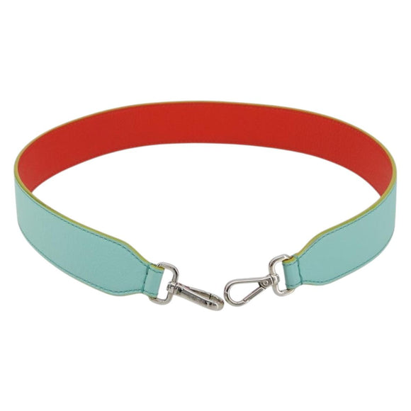 FENDI Leather Shoulder Strap 35.4"" Light Blue Silver Auth 171288V