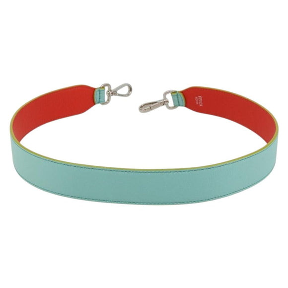 FENDI Leather Shoulder Strap 35.4"" Light Blue Silver Auth 171288V