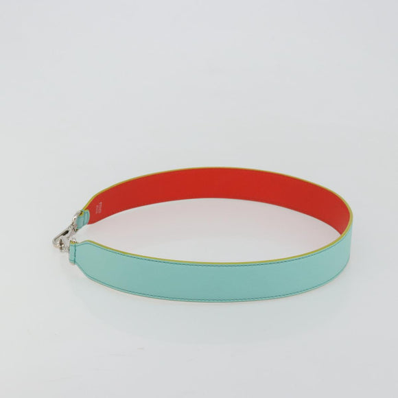 FENDI Leather Shoulder Strap 35.4"" Light Blue Silver Auth 171288V
