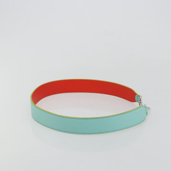 FENDI Leather Shoulder Strap 35.4"" Light Blue Silver Auth 171288V