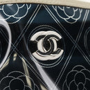 CHANEL Camelia Chain Shoulder Bag Vinyl Blue Silver CC Auth 171291SAM-15