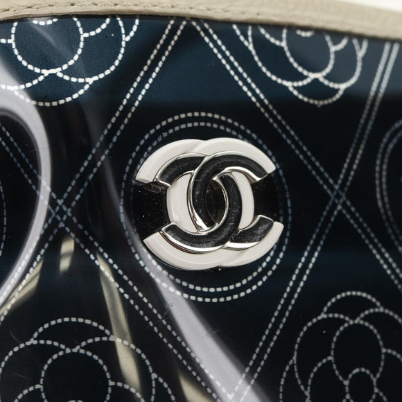 CHANEL Camelia Chain Shoulder Bag Vinyl Blue Silver CC Auth 171291SAM