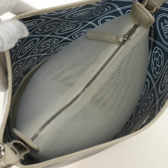 CHANEL Camelia Chain Shoulder Bag Vinyl Blue Silver CC Auth 171291SAM