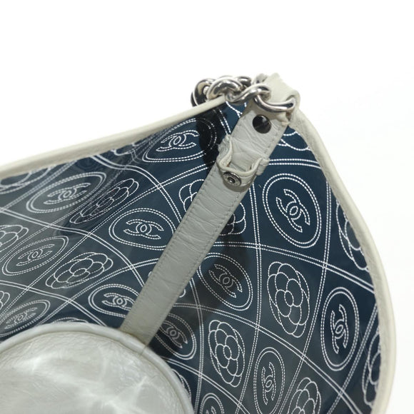 CHANEL Camelia Chain Shoulder Bag Vinyl Blue Silver CC Auth 171291SAM