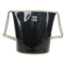 CHANEL Camelia Chain Shoulder Bag Vinyl Blue Silver CC Auth 171291SAM-2