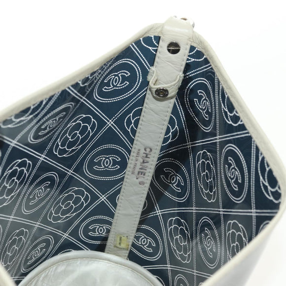 CHANEL Camelia Chain Shoulder Bag Vinyl Blue Silver CC Auth 171291SAM