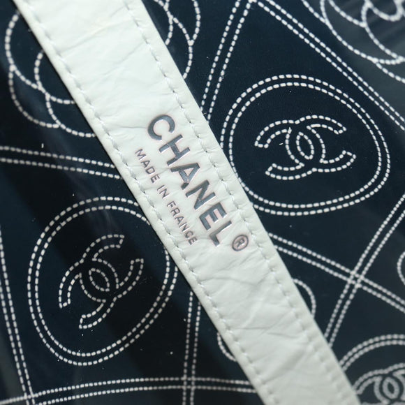 CHANEL Camelia Chain Shoulder Bag Vinyl Blue Silver CC Auth 171291SAM