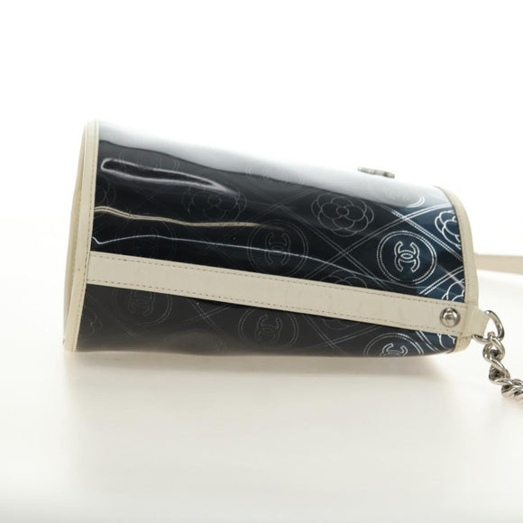 CHANEL Camelia Chain Shoulder Bag Vinyl Blue Silver CC Auth 171291SAM