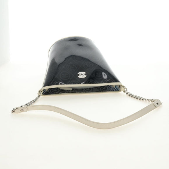 CHANEL Camelia Chain Shoulder Bag Vinyl Blue Silver CC Auth 171291SAM
