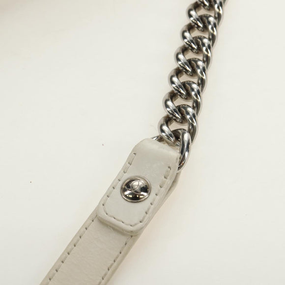 CHANEL Camelia Chain Shoulder Bag Vinyl Blue Silver CC Auth 171291SAM