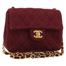 CHANEL Matelassé Ketten-Umhängetasche Baumwolle Bordeaux Gold CC Auth 171294-1
