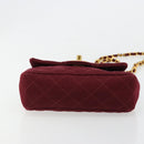 CHANEL Matelassé Ketten-Umhängetasche Baumwolle Bordeaux Gold CC Auth 171294-5