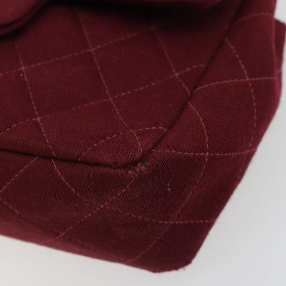 CHANEL Matelassé Ketten-Umhängetasche Baumwolle Bordeaux Gold CC Auth 171294