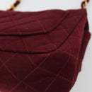CHANEL Matelassé Ketten-Umhängetasche Baumwolle Bordeaux Gold CC Auth 171294-17