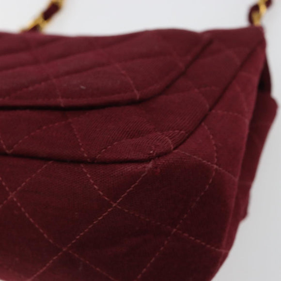 CHANEL Matelassé Ketten-Umhängetasche Baumwolle Bordeaux Gold CC Auth 171294