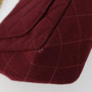 CHANEL Matelassé Ketten-Umhängetasche Baumwolle Bordeaux Gold CC Auth 171294-9