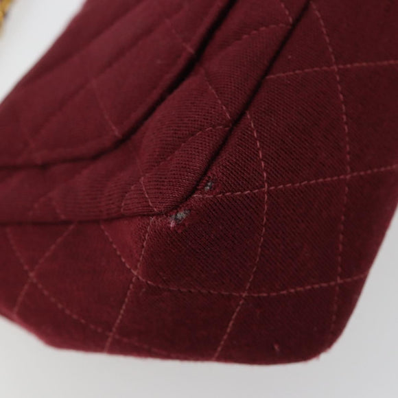 CHANEL Matelassé Ketten-Umhängetasche Baumwolle Bordeaux Gold CC Auth 171294
