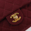 CHANEL Matelassé Ketten-Umhängetasche Baumwolle Bordeaux Gold CC Auth 171294-18