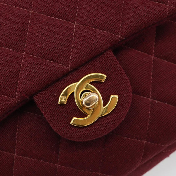 CHANEL Matelassé Ketten-Umhängetasche Baumwolle Bordeaux Gold CC Auth 171294