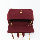 CHANEL Matelassé Ketten-Umhängetasche Baumwolle Bordeaux Gold CC Auth 171294-19