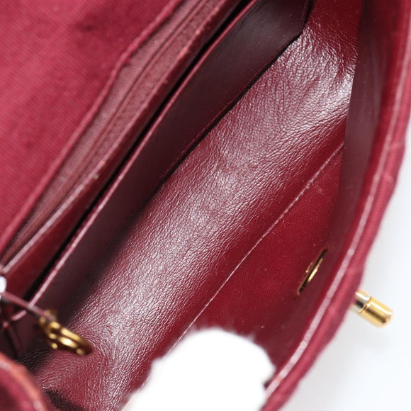 CHANEL Matelassé Ketten-Umhängetasche Baumwolle Bordeaux Gold CC Auth 171294