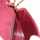 CHANEL Matelassé Ketten-Umhängetasche Baumwolle Bordeaux Gold CC Auth 171294-21