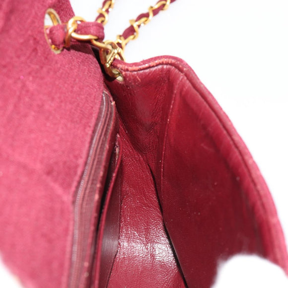 CHANEL Matelassé Ketten-Umhängetasche Baumwolle Bordeaux Gold CC Auth 171294