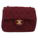 CHANEL Matelassé Ketten-Umhängetasche Baumwolle Bordeaux Gold CC Auth 171294-13