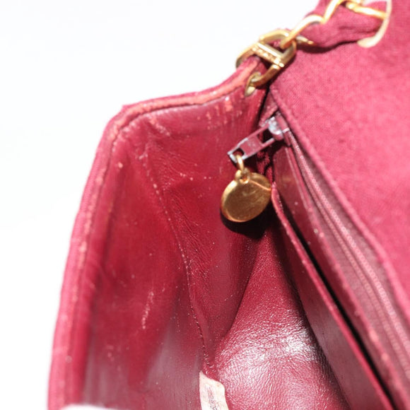 CHANEL Matelassé Ketten-Umhängetasche Baumwolle Bordeaux Gold CC Auth 171294