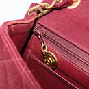 CHANEL Matelassé Ketten-Umhängetasche Baumwolle Bordeaux Gold CC Auth 171294-23