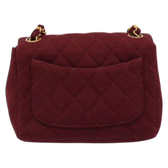 CHANEL Matelassé Ketten-Umhängetasche Baumwolle Bordeaux Gold CC Auth 171294
